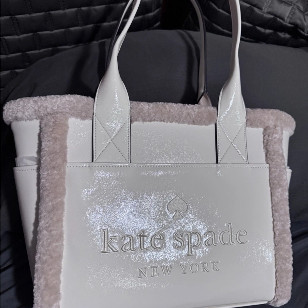 Kate Spade Large Cream Embroidered patent leather tote fur - NWT retails: $429 - Picture 11 of 12